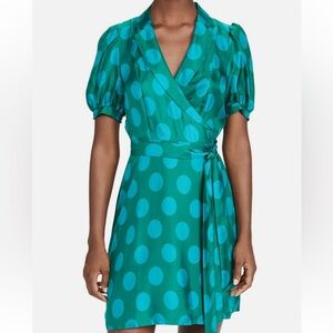 NEW DIANE VON FURSTENBERG SzXL MAISIE SHORT SLEEVE SILK-TWILL WRAP DRESS BAKER